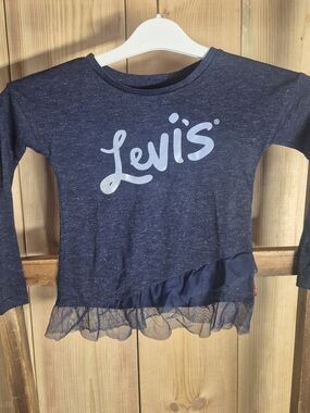 Levi's Navy Long-Sleeve Logo Tee with Tulle Hem